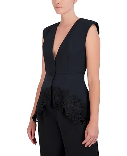 BCBGMAXAZRIA Women's Sleeveless V-Neck Floral Applique Vest
